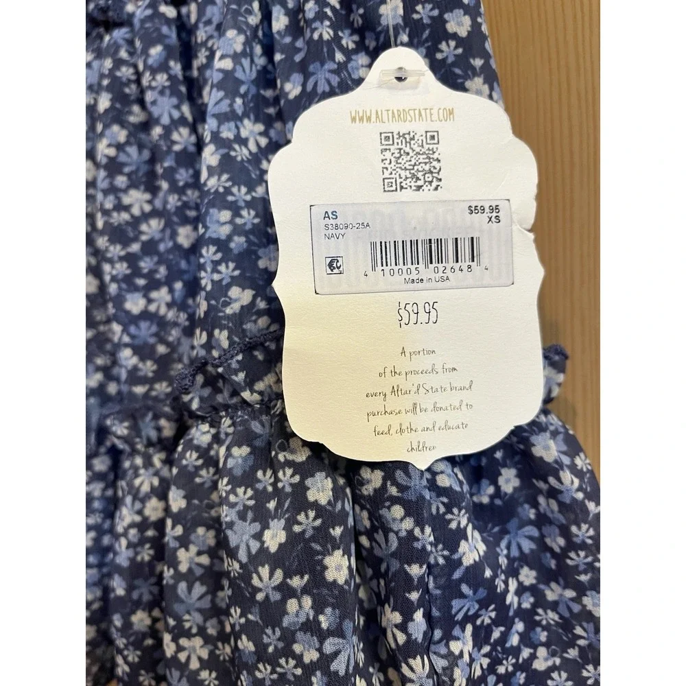 NWT Altar'd State Blue Floral Smocked Tiered Mini Skirt Size X-Small Boho Flawed